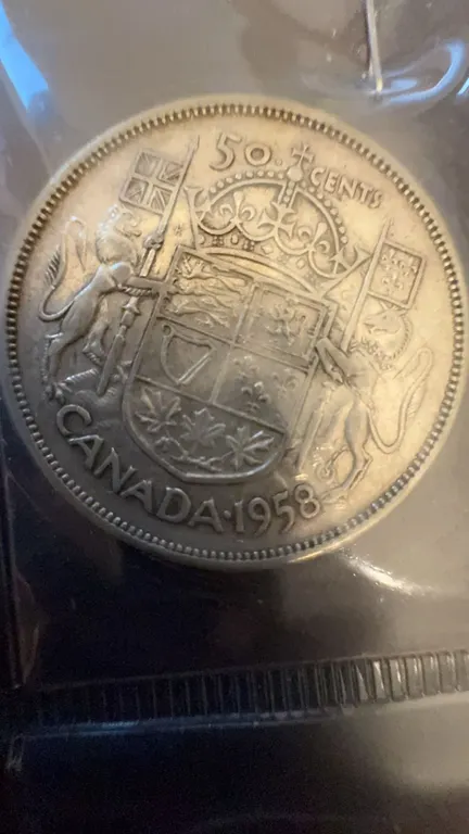 1958 Canada 50 Cent Coin, 80% Silver, 11.66g