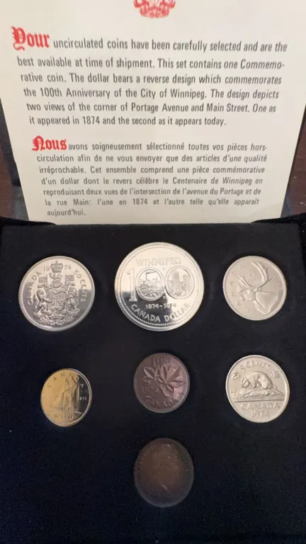 1974 Canada Winnipeg Centennial Proof Coin Set in Case