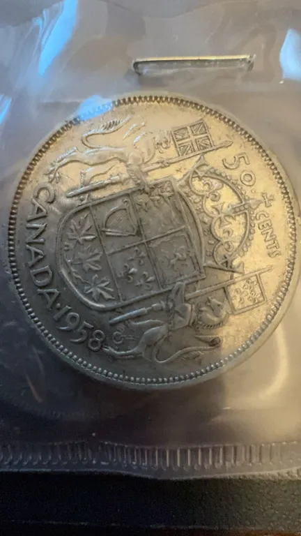 1958 Canada 50 Cents Coin, 80% Silver, 11.66g