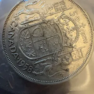 1958 Canada 50 Cents Coin, 80% Silver, 11.66g