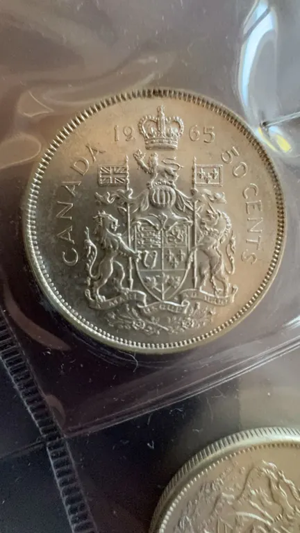 1965 Canada 50 Cents Silver Coin, 80% Silver, 11.66g