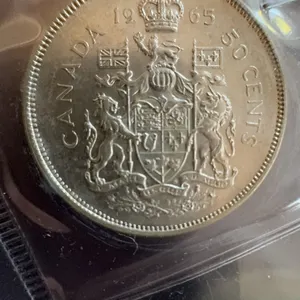 1965 Canada 50 Cents Silver Coin, 80% Silver, 11.66g