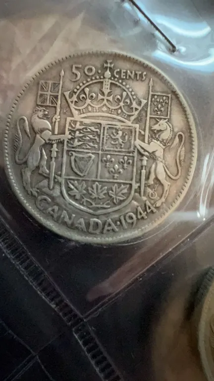 1944 Canada 50 Cents Silver Coin King George VI