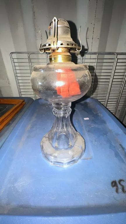 Clear Glass Oil Lamp with Metal Burner Top