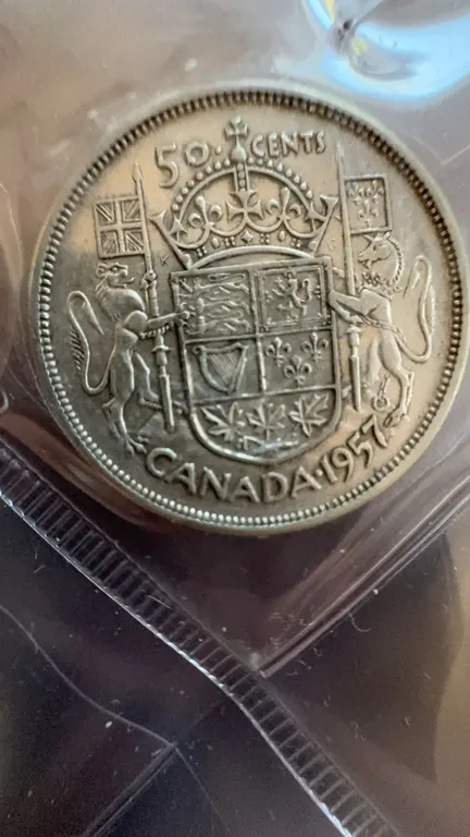 1957 Canada 50 Cent Coin, 80% Silver, 11.66g