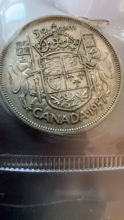 1957 Canada 50 Cents Coin, 80% Silver, 11.66g