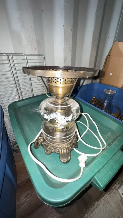 Electric Table Lamp with Brass and Frosted Glass