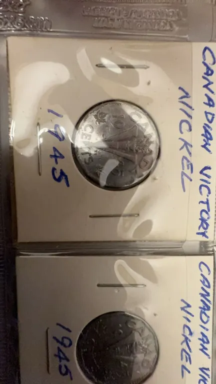 1945 Canadian Victory Nickels and 1947 Maple Leaf Nickel