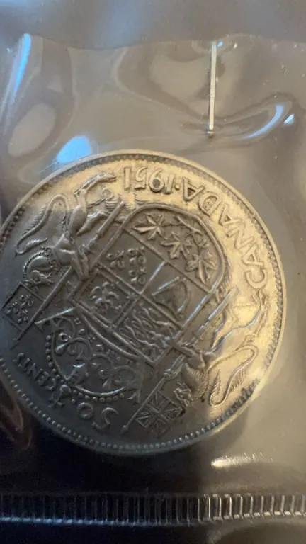 1951 Canada 50 Cents Coin, 80% Silver, George VI