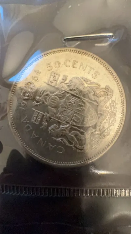 1964 Canada 50 Cents Coin, 80% Silver, 11.66g