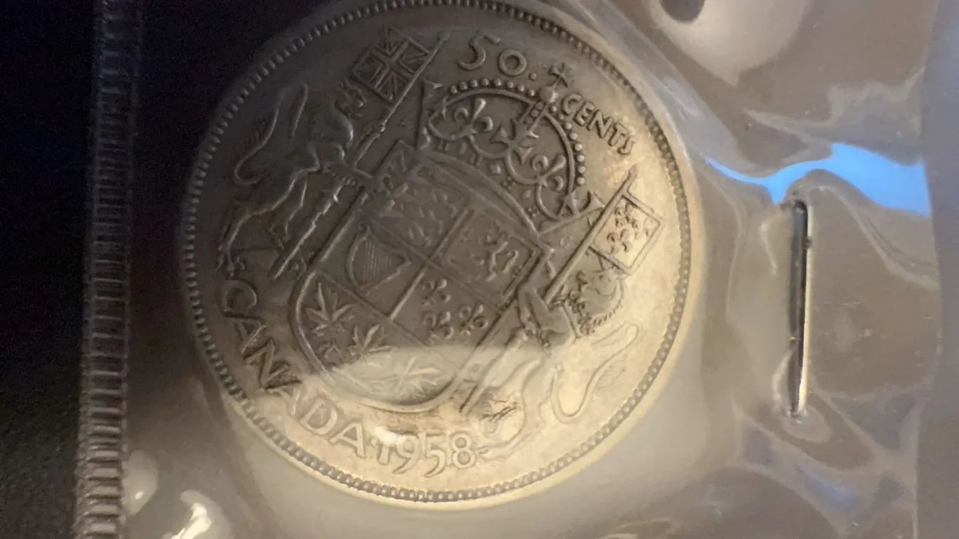 1958 Canadian 50 Cents Coin, 80% Silver, 11.66g
