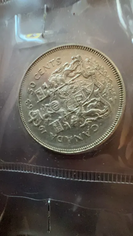 1963 Canada 50 Cent Coin 80% Silver British Arms of Canada