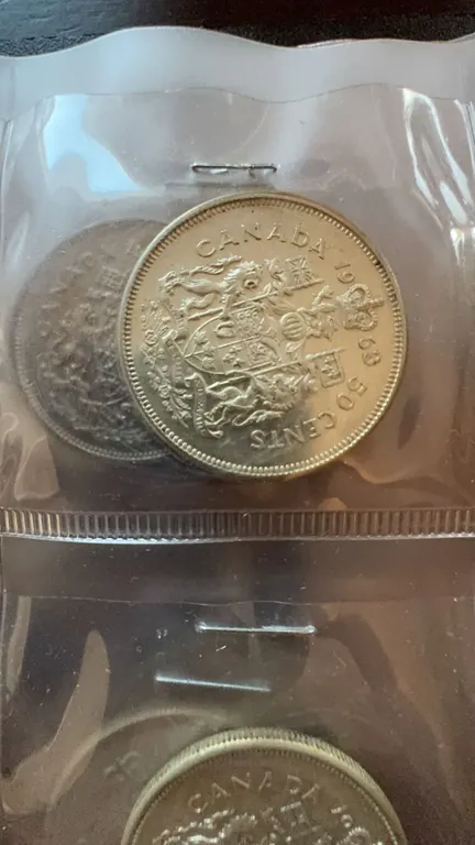 1963 Canada 50 Cents Coin, 80% Silver, British Arms Reverse