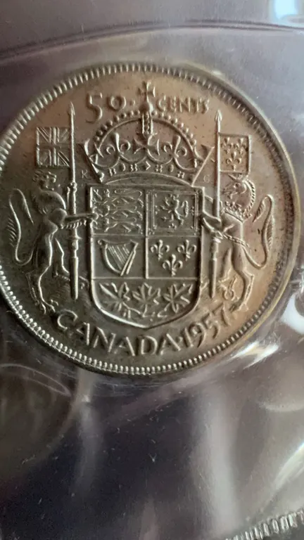 1957 Canada 50 Cent Coin, 80% Silver, 11.66g