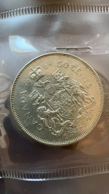 1964 Canada 50 Cents Coin, 80% Silver, 11.66g