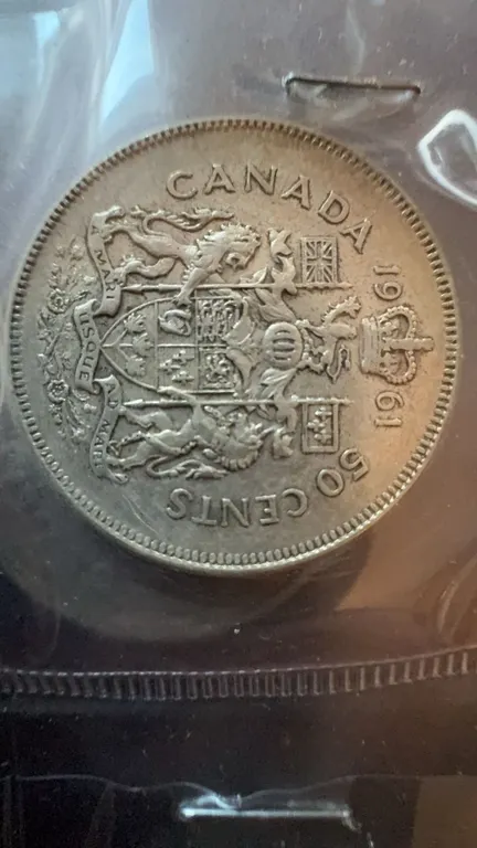 1961 Canada 50 Cents Silver Coin, Queen Elizabeth II, 80% Silver