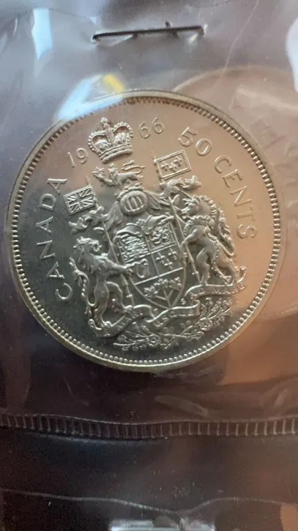 1966 Canada 50 Cents Coin, 80% Silver, 11.66g