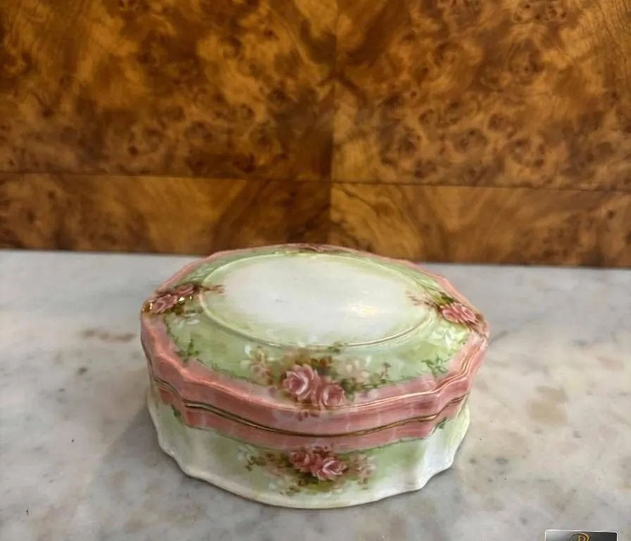 Limoges Porcelain Trinket Box with Painted Roses