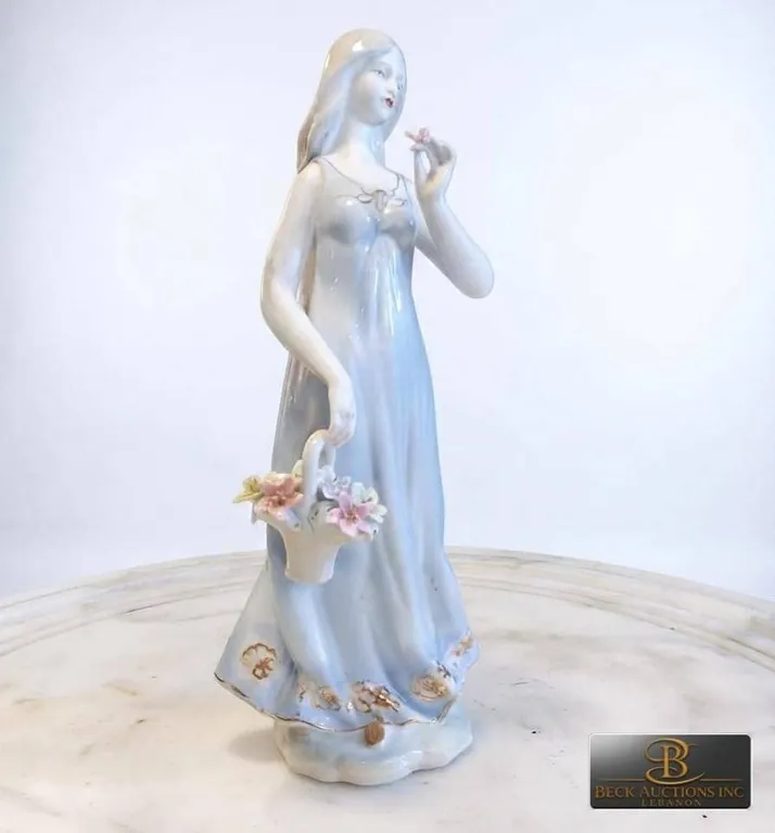 Porcelain Figurine of Woman with Flower Basket