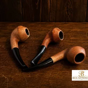 Three Wooden Smoking Pipes with Black Stems
