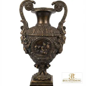 Large Ornate Resin Decorative Urn with Mythological Reliefs