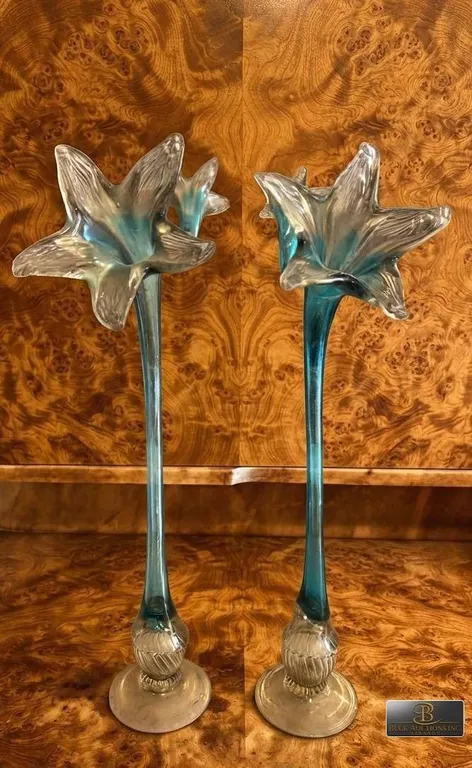 Blue and Clear Art Glass Epergne Vases