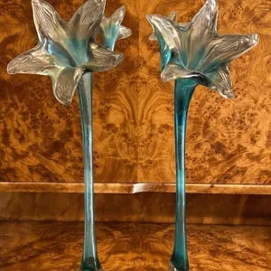 Blue and Clear Art Glass Epergne Vases