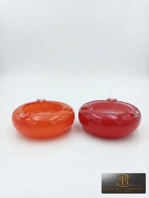 Thick Glass Ashtrays, Orange and Red