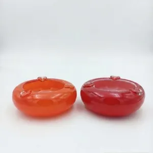 Thick Glass Ashtrays, Orange and Red