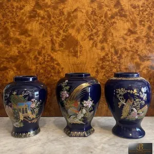 Three Hand-Painted Chinese Cobalt Blue Porcelain Vases