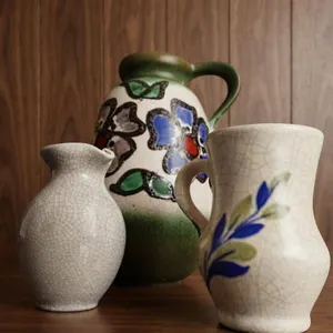Vintage Ceramic Pitcher Trio with Crackle Glaze