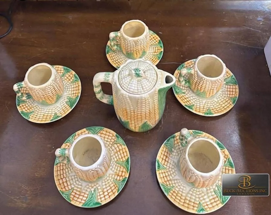 You 'N Me Corn Ceramic Teapot and Four Cup and Saucer Set