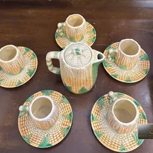 You 'N Me Corn Ceramic Teapot and Four Cup and Saucer Set