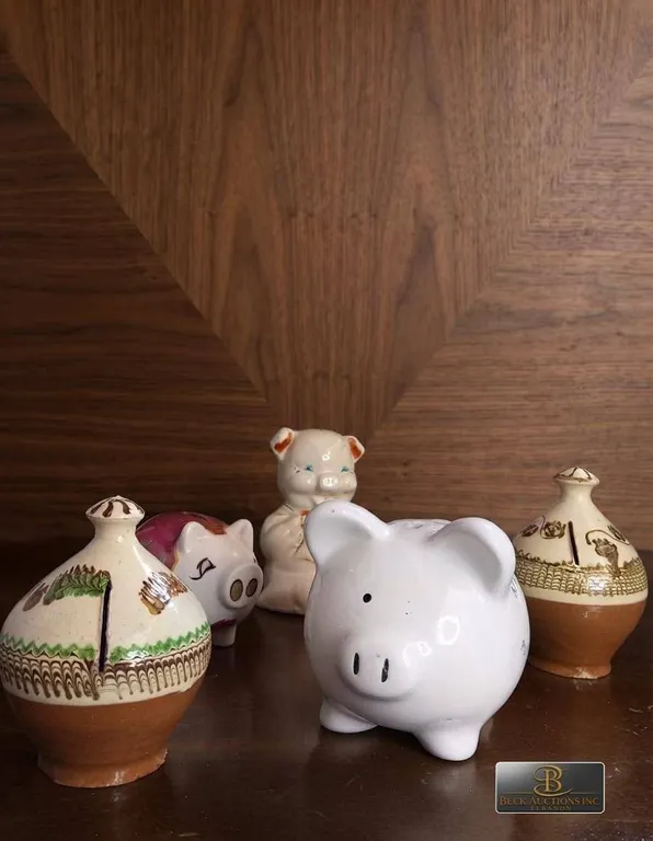 Vintage Ceramic Piggy Banks and Folk Art Money Jars Lot
