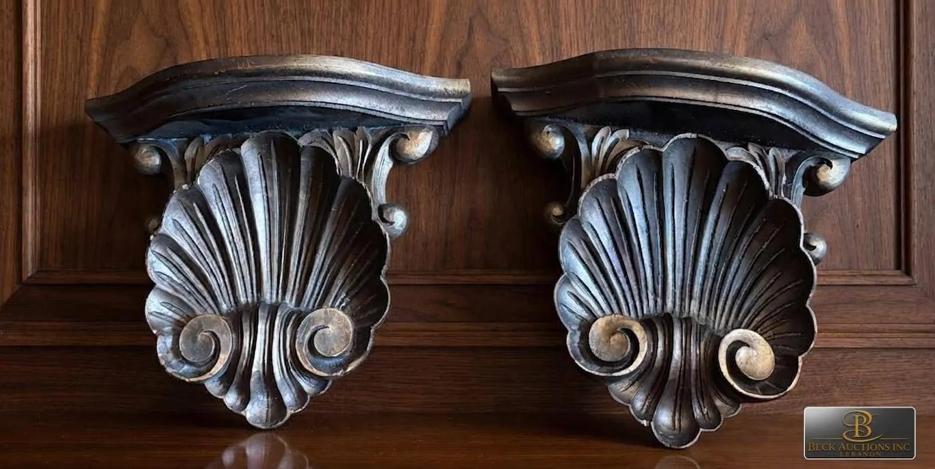 Shell Motif Carved Wooden Wall Brackets