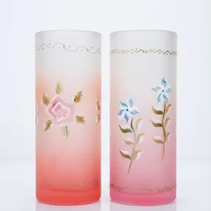 Hand-Painted Frosted Pink Glass Vases