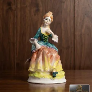 Hand-Painted Porcelain Figurine of Seated Lady