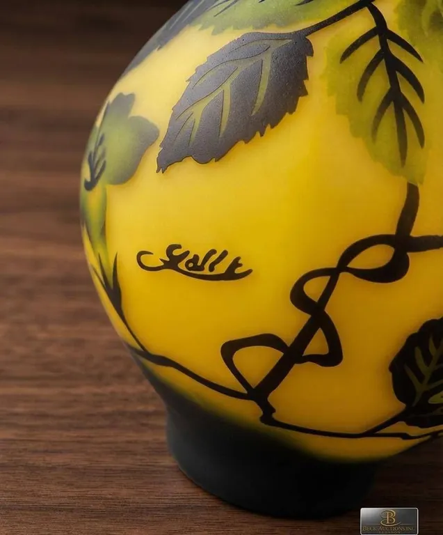 Gallé Acid-Etched Cameo Glass Vase with Leaf and Vine Motif