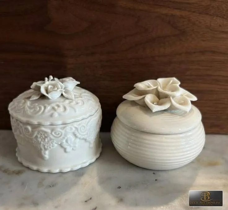 White Porcelain Trinket Boxes with Floral Lids