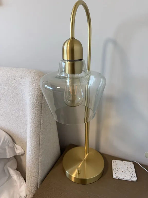 Brass Table Lamp With Glass Shade, 26" Height