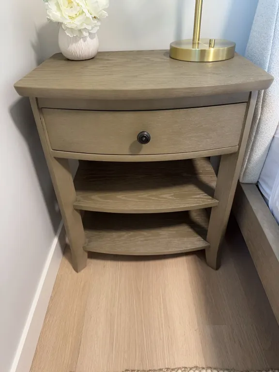 Wood Nightstand With Drawer and Curved Shelves
