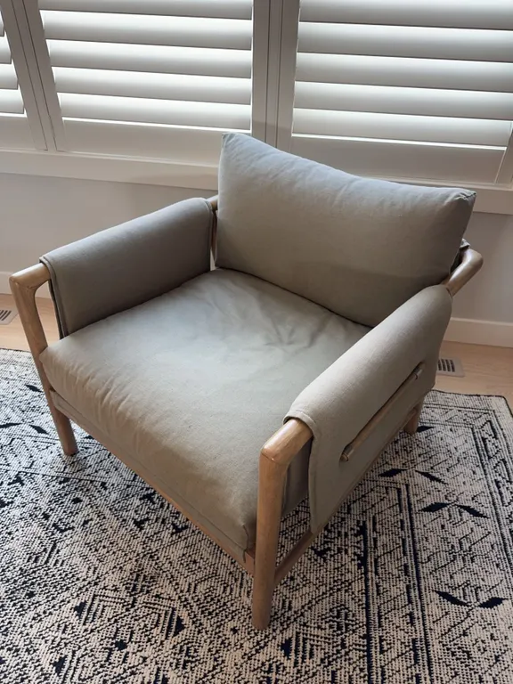 Contemporary Wood and Fabric Lounge Chair 35x36x33 Inches