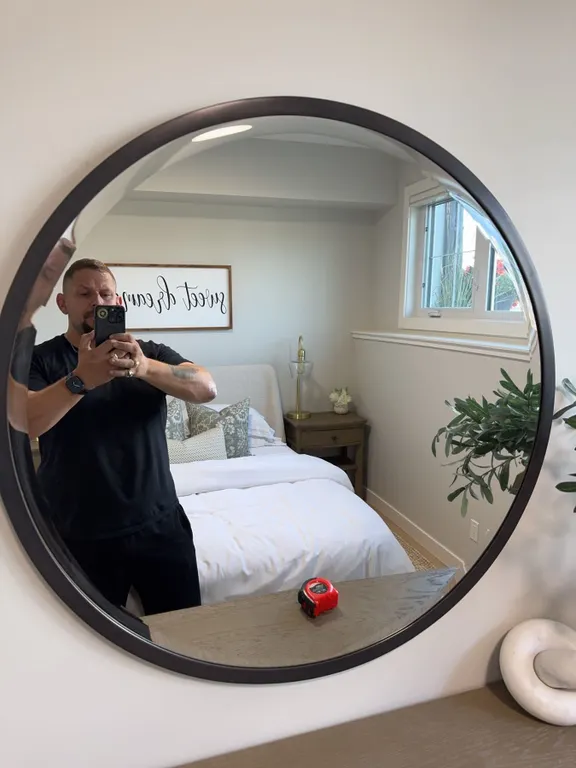 Round Wall Mirror with Black Metal Frame, 36-Inch Diameter