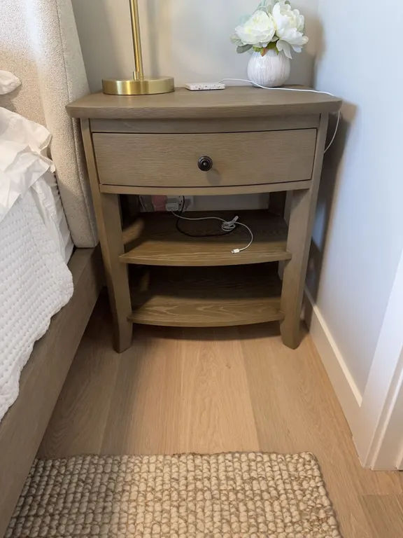 Wood Nightstand with Single Drawer and Two Shelves