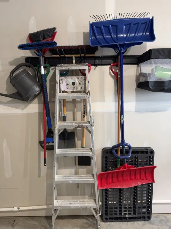 Garage Cleaning and Snow Tools with Step Ladder