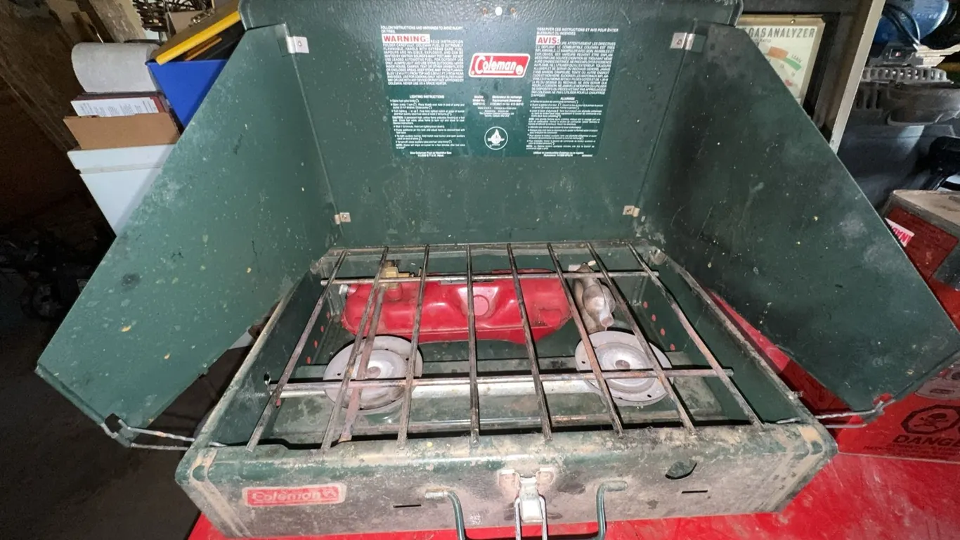 Coleman Two-Burner Green Camp Stove with Fuel Tank