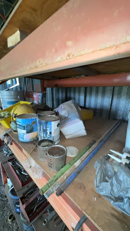 Workshop Shelving Contents With Tools and Parts