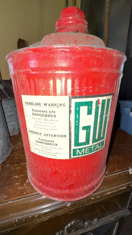 GM Metal Gasoline Can with Warning Labels