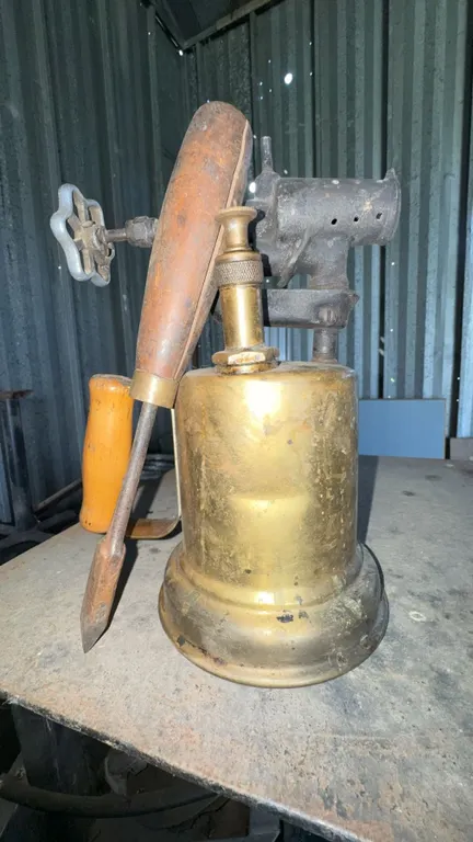 Brass Blow Torch with Wooden Handle and Screwdriver