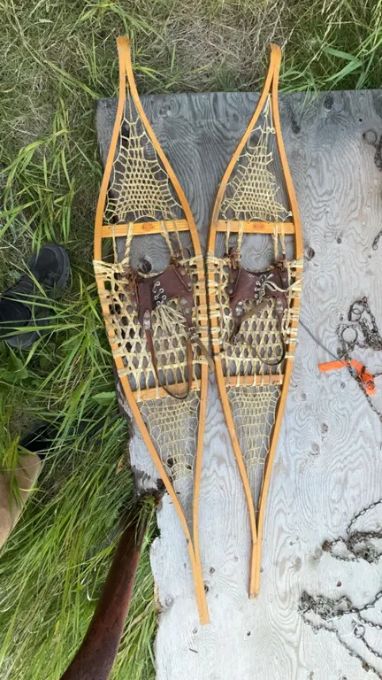 Traditional Wooden Snowshoes With Leather Bindings